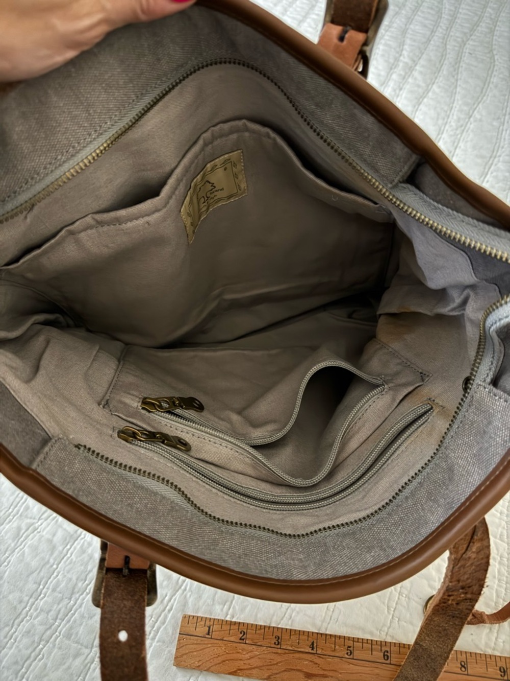 TSD Gray Canvas Tote with Brown Leather Trim - Picture 4 of 7